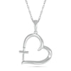 Thumbnail Image 0 of Tilted Heart Outline with Cross Pendant in 10K White Gold