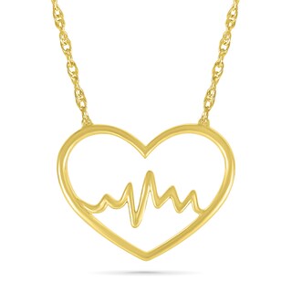 Heartbeat in Heart Outline Necklace in 10K Gold - 17.5"