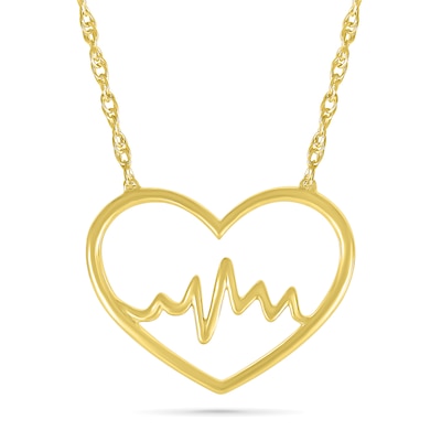 Heartbeat in Heart Outline Necklace in 10K Gold - 17.5"