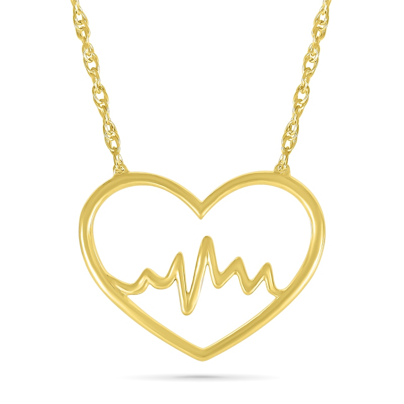 Heartbeat in Heart Outline Necklace in 10K Gold - 17.5"|Peoples Jewellers