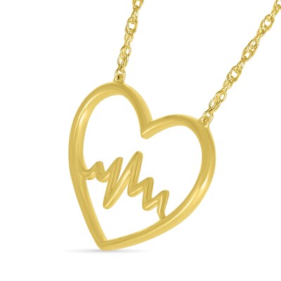 Heartbeat in Heart Outline Necklace in 10K Gold - 17.5"