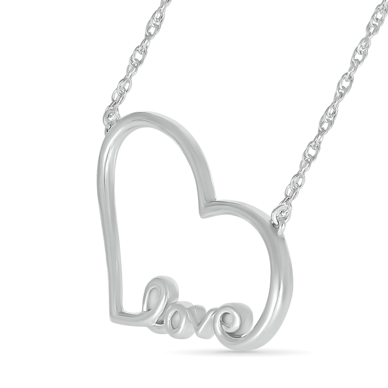 Heart Outline with Cursive "love" Necklace in 10K White Gold - 17.25"