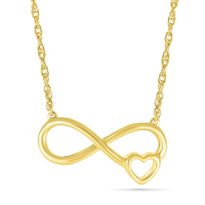 Infinity with Heart Outline Necklace in 10K Gold - 17.5"