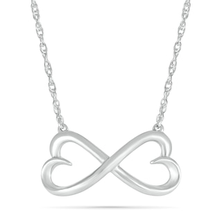 Double Heart Infinity Necklace in 10K White Gold - 17.25"