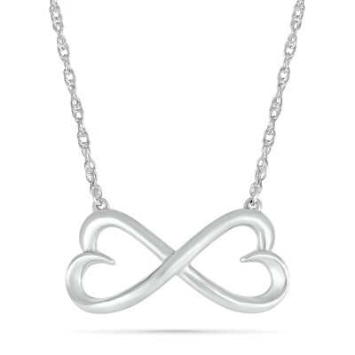 Double Heart Infinity Necklace in 10K White Gold - 17.25"