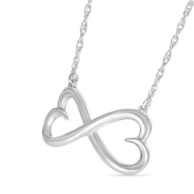 Double Heart Infinity Necklace in 10K White Gold - 17.25"