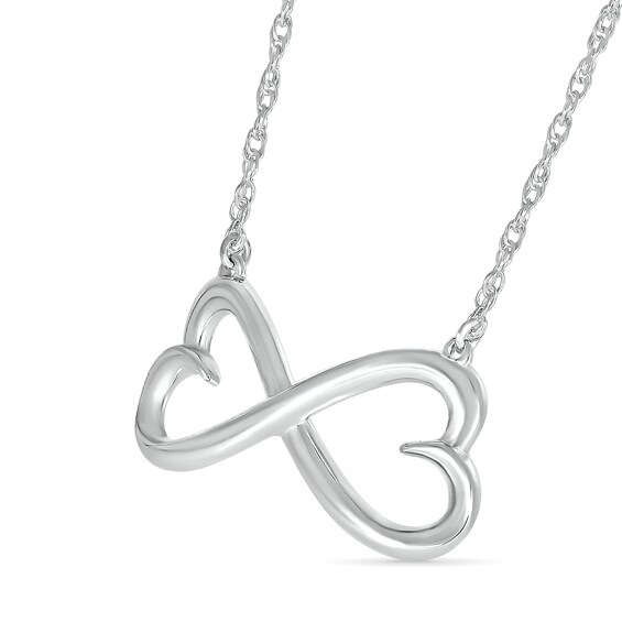 Double Heart Infinity Necklace in 10K White Gold - 17.25"