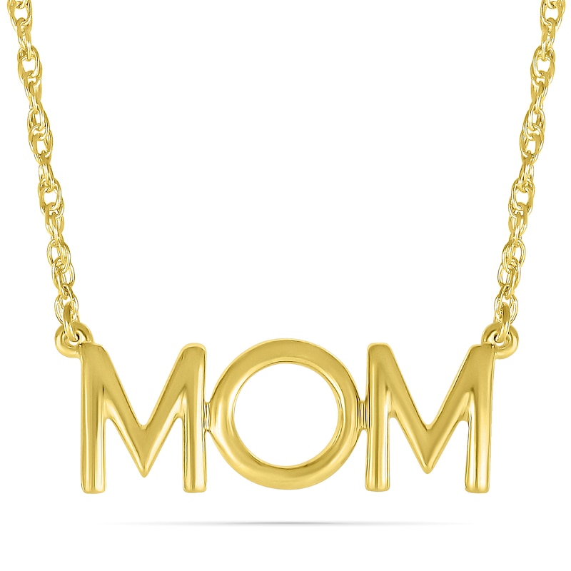 Uppercase Block "MOM" Necklace in 10K Gold - 17.25"