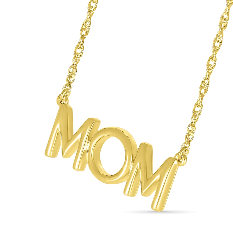 Uppercase Block "MOM" Necklace in 10K Gold - 17.25"