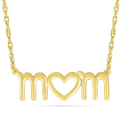 Lowercase "mom" with Heart Necklace in 10K Gold - 17.25"