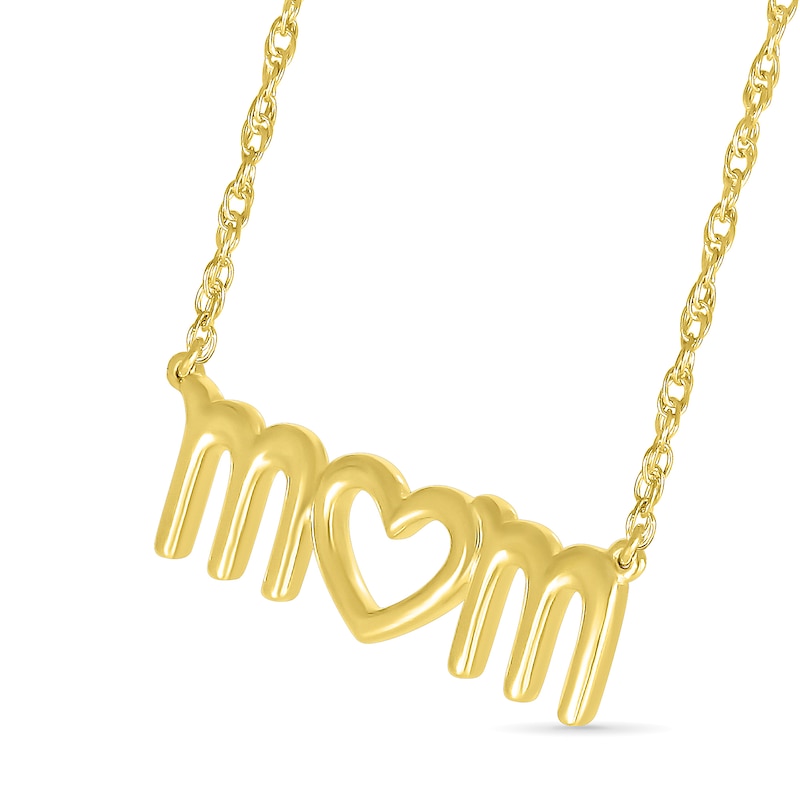 Lowercase "mom" with Heart Necklace in 10K Gold - 17.25"