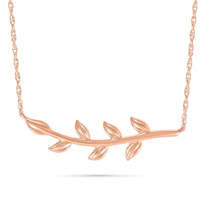 Leaf Branch Necklace in 10K Rose Gold - 17"