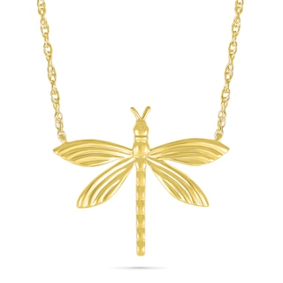 Textured Dragonfly Necklace in 10K Gold - 17.25"