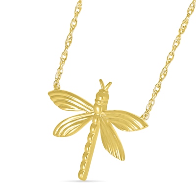 Textured Dragonfly Necklace in 10K Gold - 17.25"