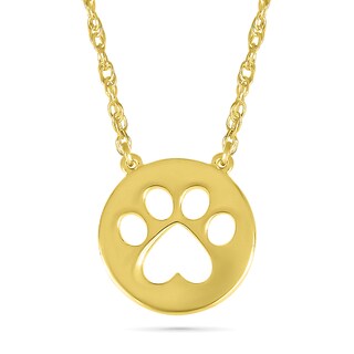 Mini Cut-Out Paw Print Disc Necklace in 10K Gold - 17.75"