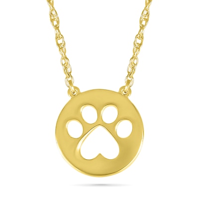 Mini Cut-Out Paw Print Disc Necklace in 10K Gold - 17.75"