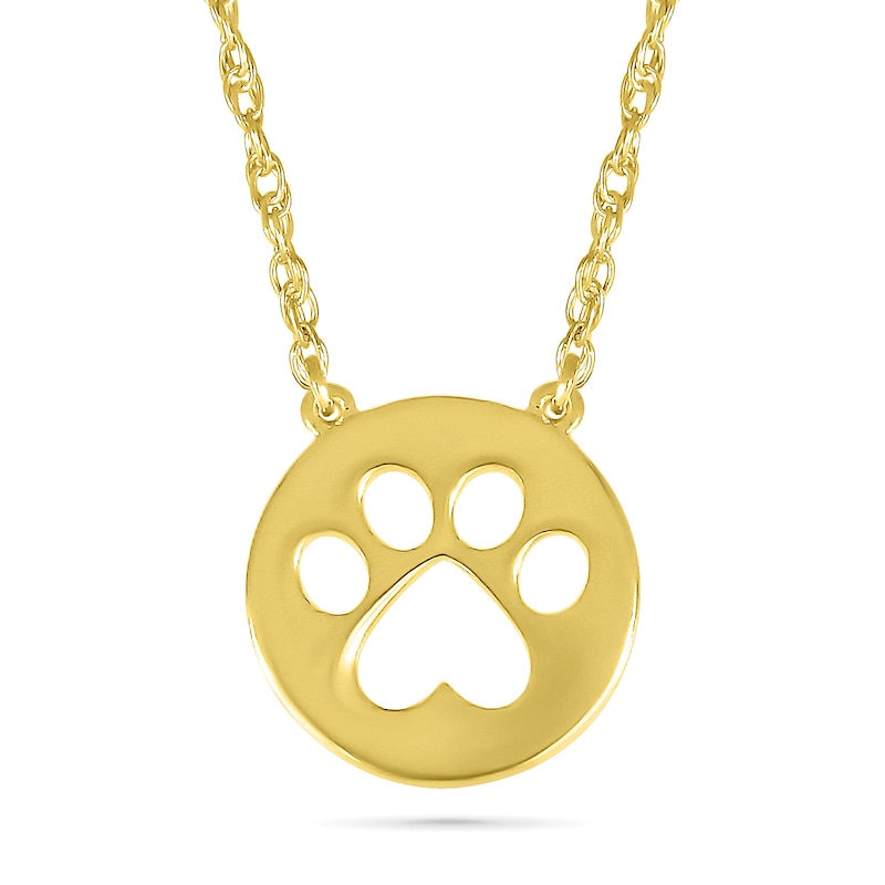 Mini Cut-Out Paw Print Disc Necklace in 10K Gold - 17.75"|Peoples Jewellers