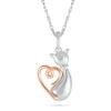 Cat with Loop Heart Tail Pendant in 10K Two-Tone Gold