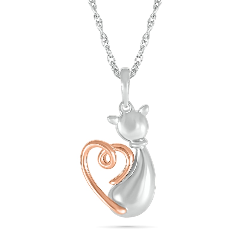 Main Image 1 of Cat with Loop Heart Tail Pendant in 10K Two-Tone Gold