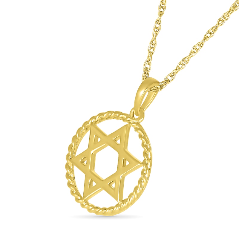 Rope-Textured Circle Frame Star of David Pendant in 10K Gold|Peoples Jewellers