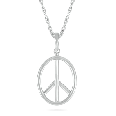 Oval Peace Sign Pendant in 10K White Gold