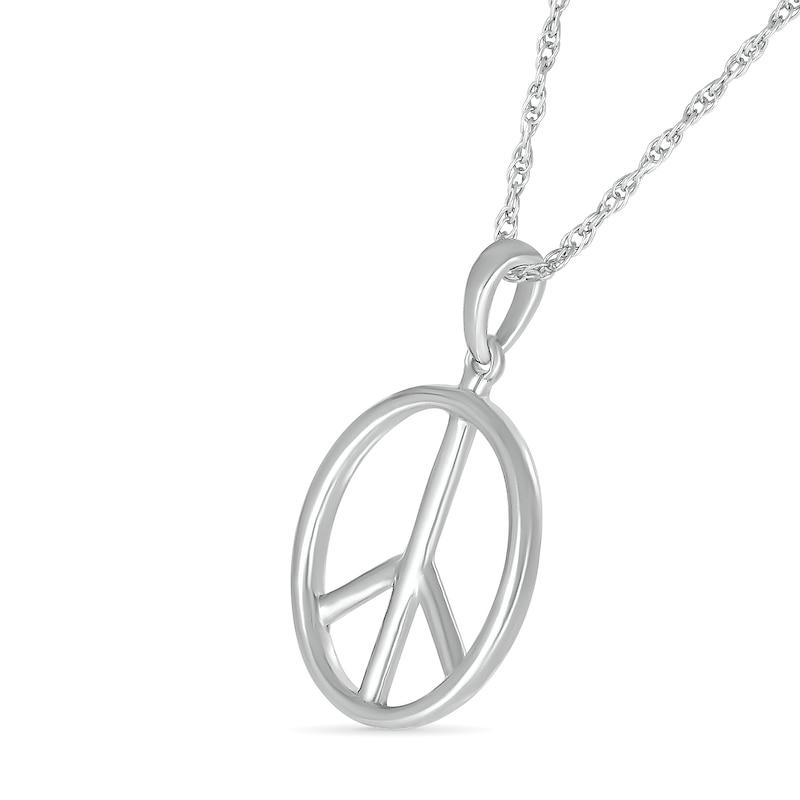 Oval Peace Sign Pendant in 10K White Gold