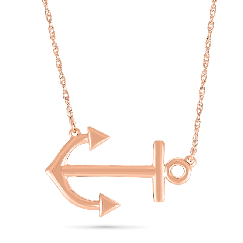 Sideways Anchor Necklace in 10K Rose Gold - 17.5"|Peoples Jewellers