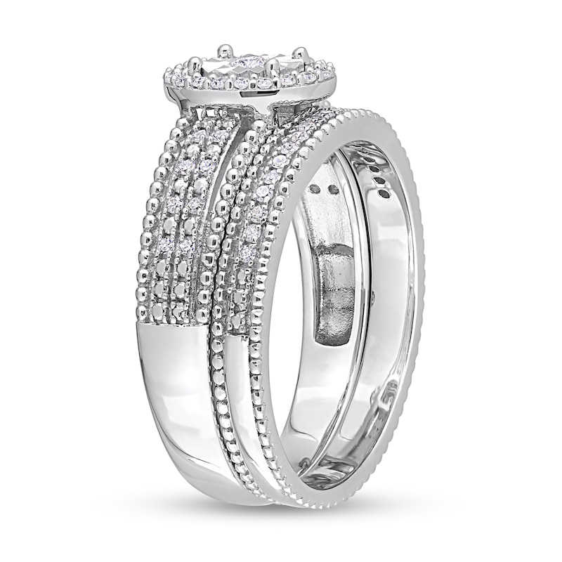 0.32 CT. T.W. Diamond Oval Frame Beaded Multi-Row Bridal Set in Sterling Silver|Peoples Jewellers