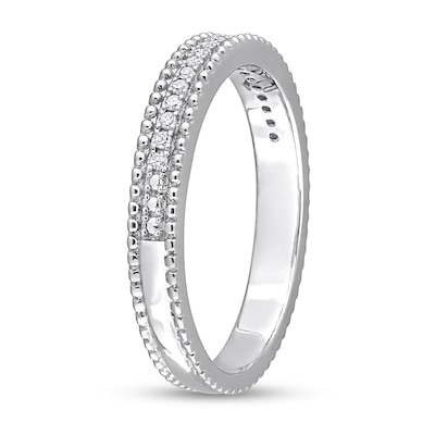 0.10 CT. T.W. Diamond Multi-Row Beaded Anniversary Band in Sterling Silver