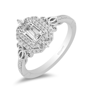 Enchanted Disney Cinderella 0.69 CT. T.W. Emerald-Cut Diamond Double Frame Carriage Engagement Ring in 14K White Gold