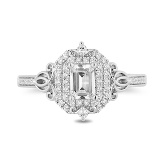 Enchanted Disney Cinderella 0.69 CT. T.W. Emerald-Cut Diamond Double Frame Carriage Engagement Ring in 14K White Gold