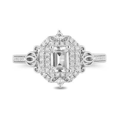 Enchanted Disney Cinderella 0.69 CT. T.W. Emerald-Cut Diamond Double Frame Carriage Engagement Ring in 14K White Gold