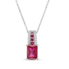 Thumbnail Image 0 of Emerald-Cut Lab-Created Ruby and White Lab-Created Sapphire Triple Row Bail Pendant in Sterling Silver