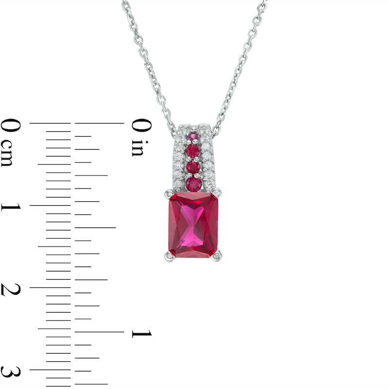 Emerald-Cut Lab-Created Ruby and White Lab-Created Sapphire Triple Row Bail Pendant in Sterling Silver|Peoples Jewellers
