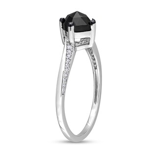 1.06 CT. T.W. Cushion-Shaped Black Enhanced and White Diamond Tilted Bypass Engagement Ring in 10K White Gold