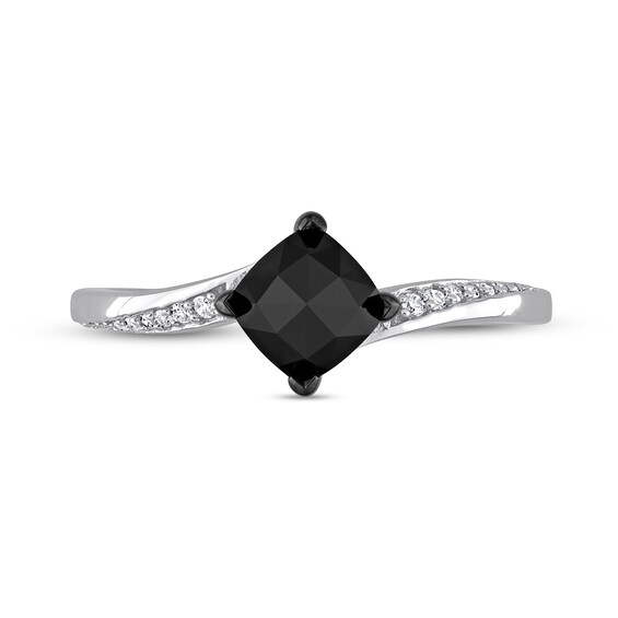 1.06 CT. T.W. Cushion-Shaped Black Enhanced and White Diamond Tilted Bypass Engagement Ring in 10K White Gold