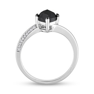 1.06 CT. T.W. Cushion-Shaped Black Enhanced and White Diamond Tilted Bypass Engagement Ring in 10K White Gold