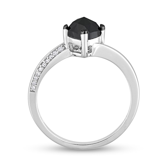 1.06 CT. T.W. Cushion-Shaped Black Enhanced and White Diamond Tilted Bypass Engagement Ring in 10K White Gold