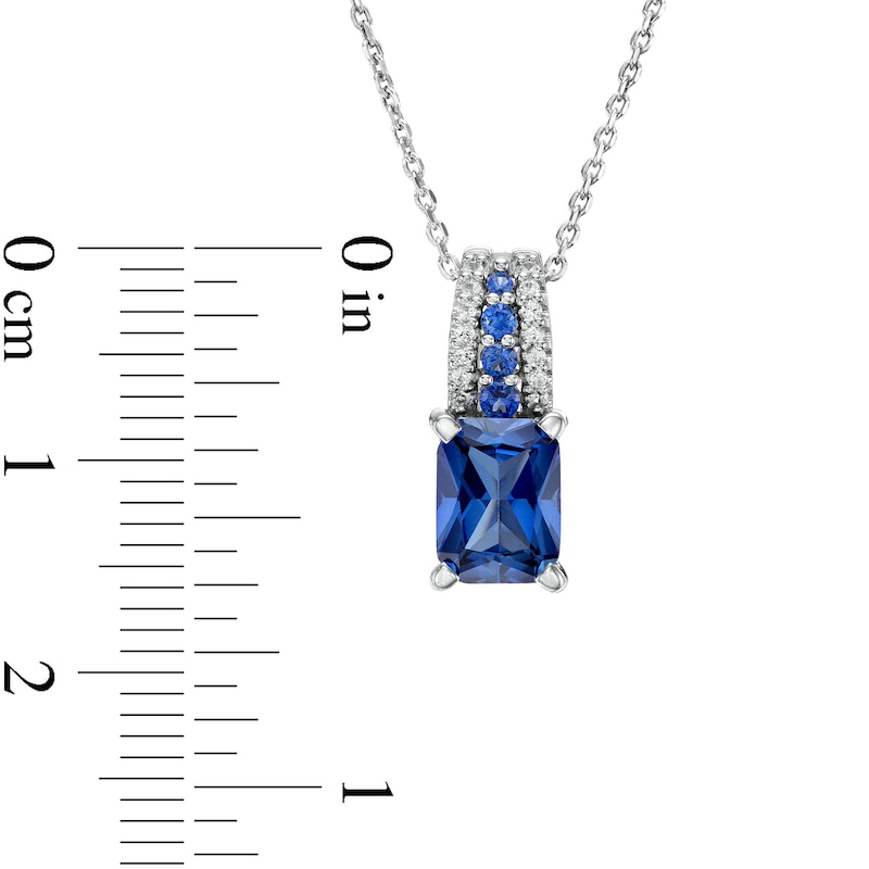 Main Image 3 of Emerald-Cut Blue and White Lab-Created Sapphire Triple Row Bail Pendant in Sterling Silver