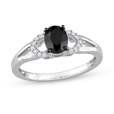 1.02 CT. T.W. Oval Black Enhanced and White Diamond Split Shank Engagement Ring in 14K White Gold