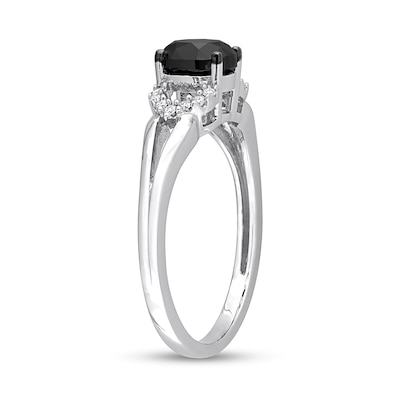 1.02 CT. T.W. Oval Black Enhanced and White Diamond Split Shank Engagement Ring in 14K White Gold