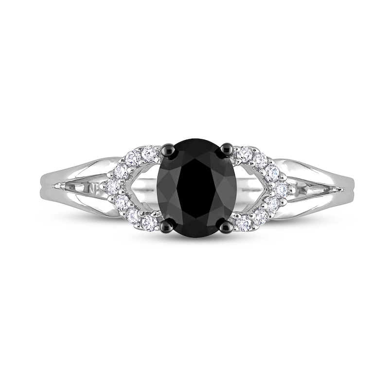 1.02 CT. T.W. Oval Black Enhanced and White Diamond Split Shank Engagement Ring in 14K White Gold|Peoples Jewellers