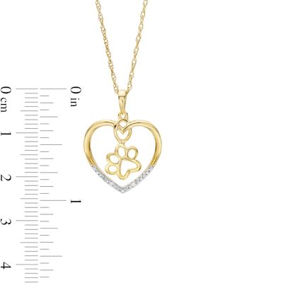 Diamond Accent Paw in Heart Pendant in Sterling Silver with 14K Gold Plate