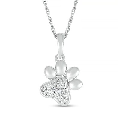 Diamond Accent Paw Print Pendant in Sterling Silver