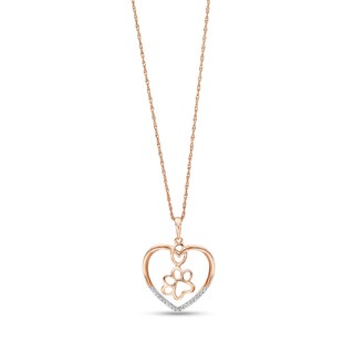 Diamond Accent Paw in Heart Pendant in Sterling Silver with 14K Rose Gold Plate