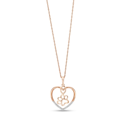 Diamond Accent Paw in Heart Pendant in Sterling Silver with 14K Rose Gold Plate