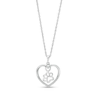 Diamond Accent Paw in Heart Pendant in Sterling Silver