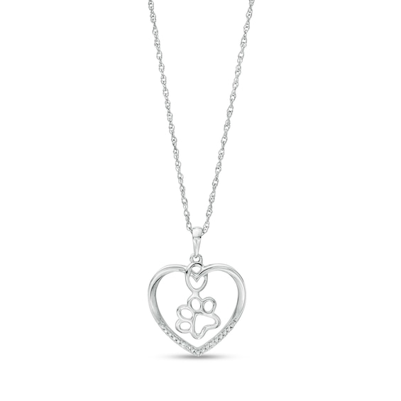 Diamond Accent Paw in Heart Pendant in Sterling Silver