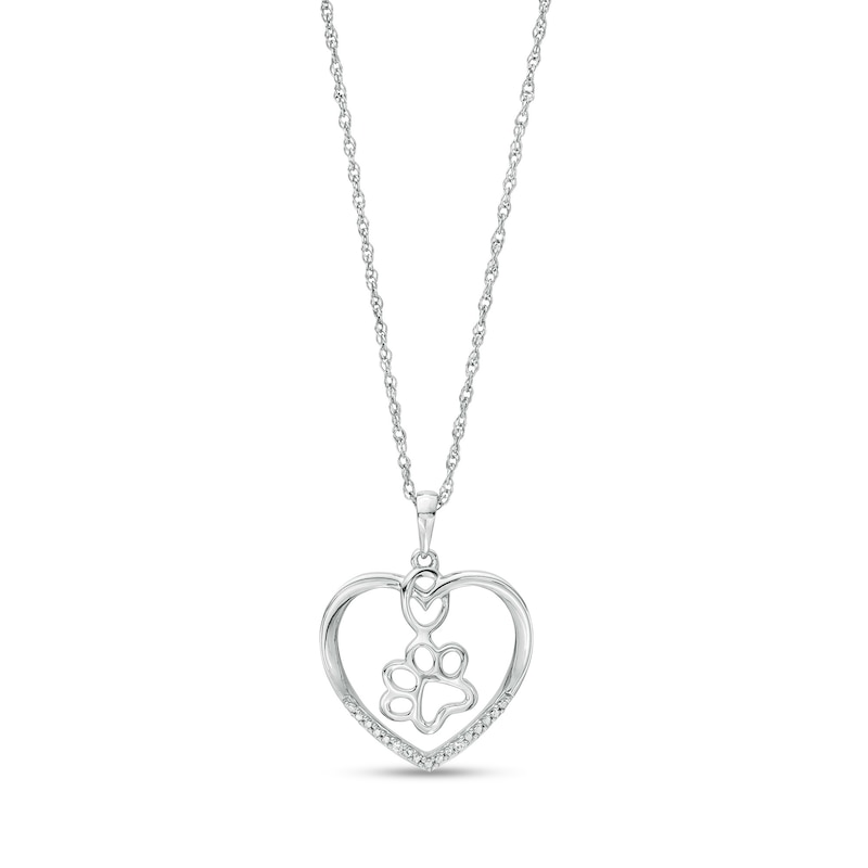 Diamond Accent Paw in Heart Pendant in Sterling Silver|Peoples Jewellers