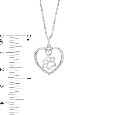 Diamond Accent Paw in Heart Pendant in Sterling Silver